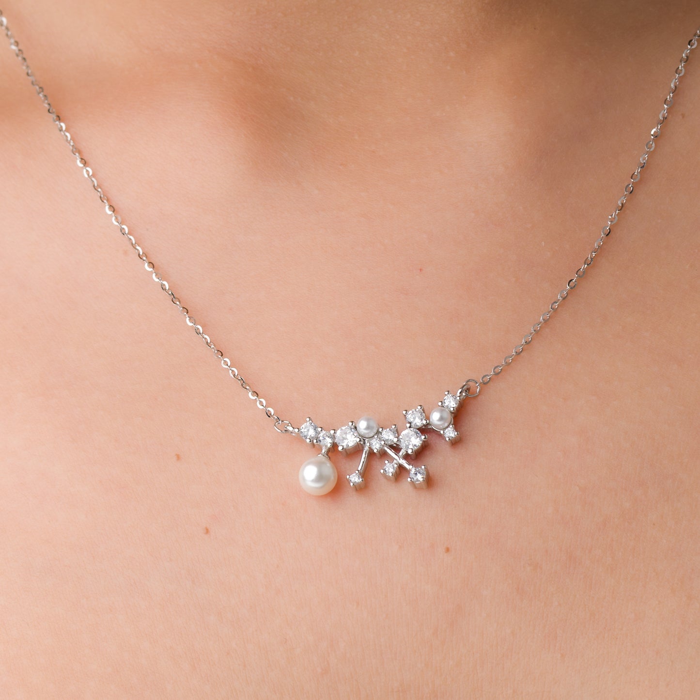 Pearl Zircon Fusion Pendant Chain - 925 Silver