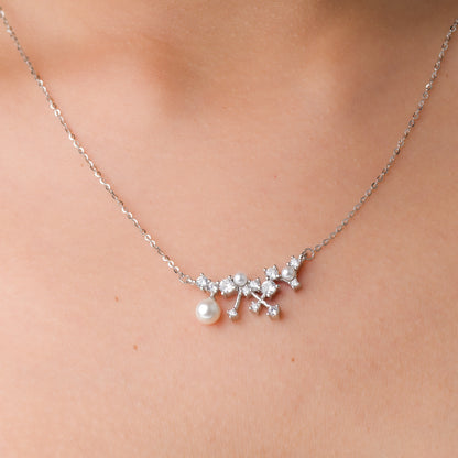 Pearl Zircon Fusion Pendant Chain - 925 Silver