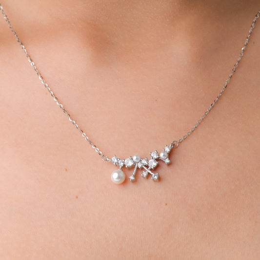 Pearl Zircon Fusion Pendant Chain - 925 Silver