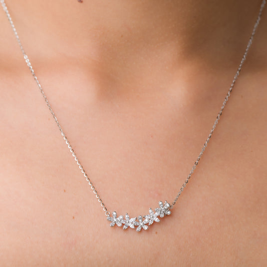 Flowers Zircon Fusion Pendant Chain - 925 Silver