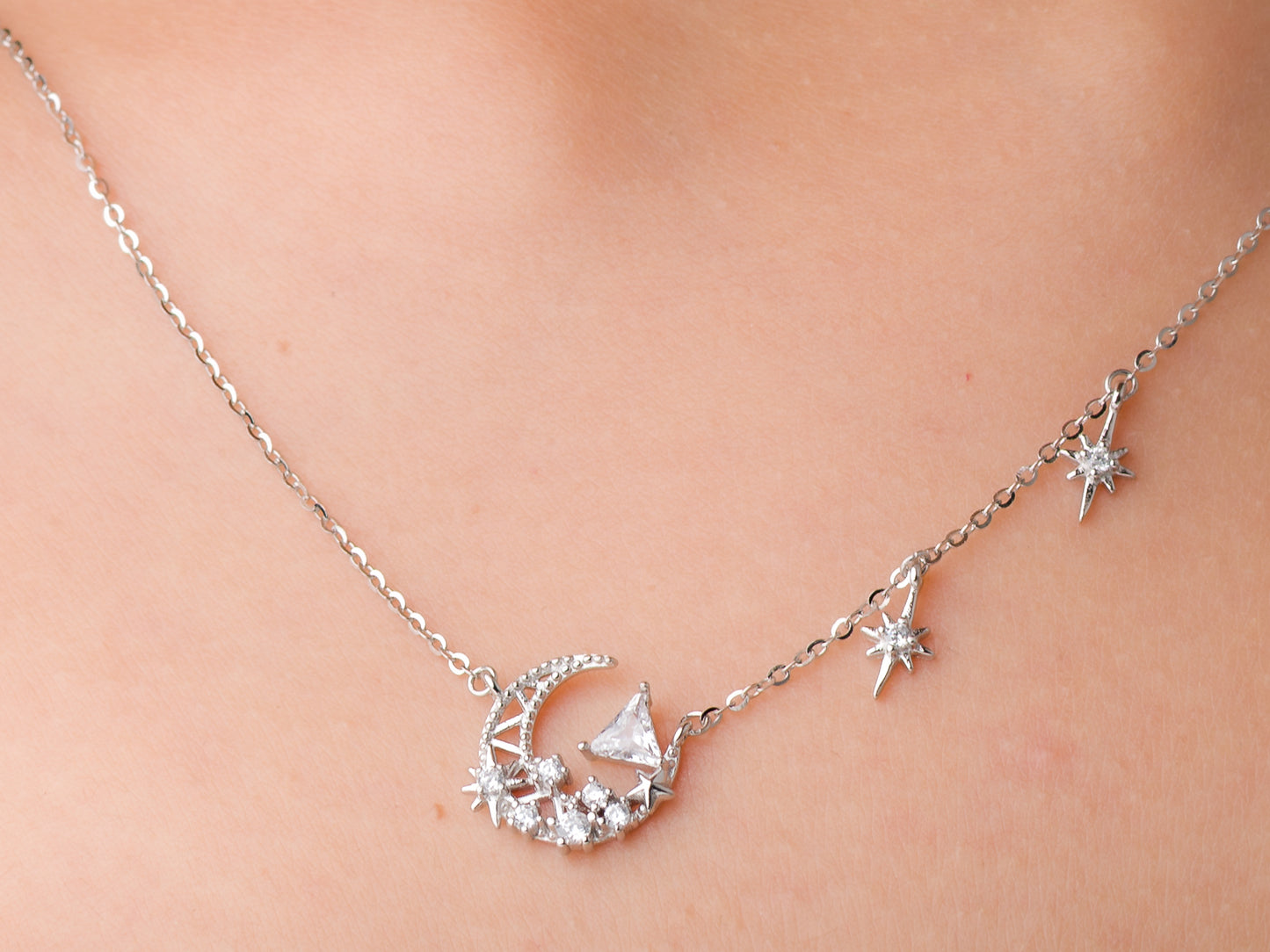 Stars To Moon Pendant Chain - 925 Silver