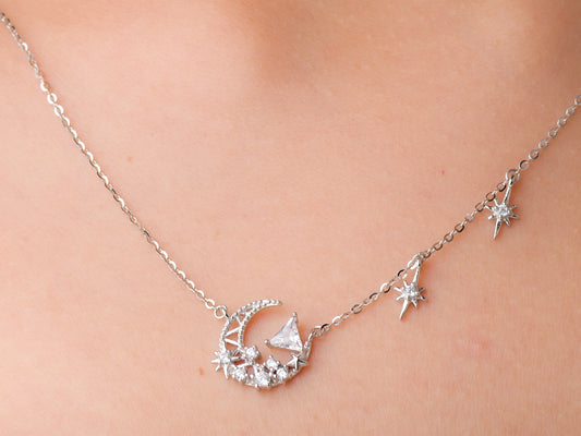 Stars To Moon Pendant Chain - 925 Silver