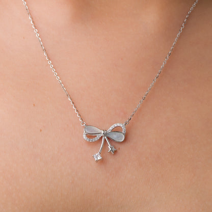 Mother Of Pearl Bow Pendant Chain - 925 Silver