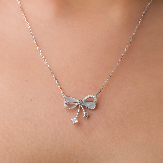Mother Of Pearl Bow Pendant Chain - 925 Silver