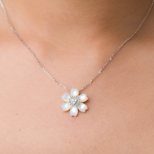 Bloomed Flower Pendant Chain - 925 Silver