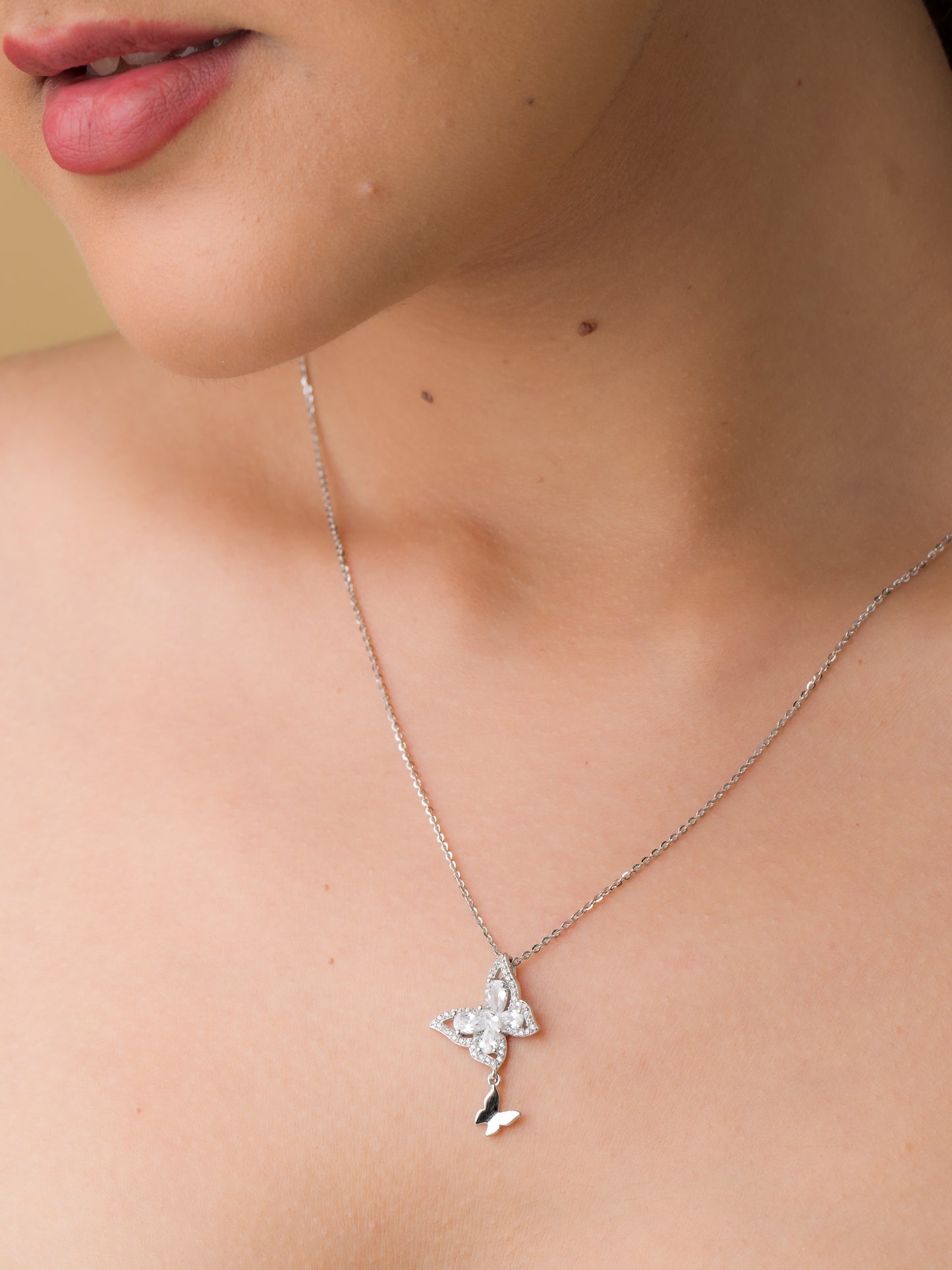 Butterflies Zircon Pendant Chain - 925 Silver