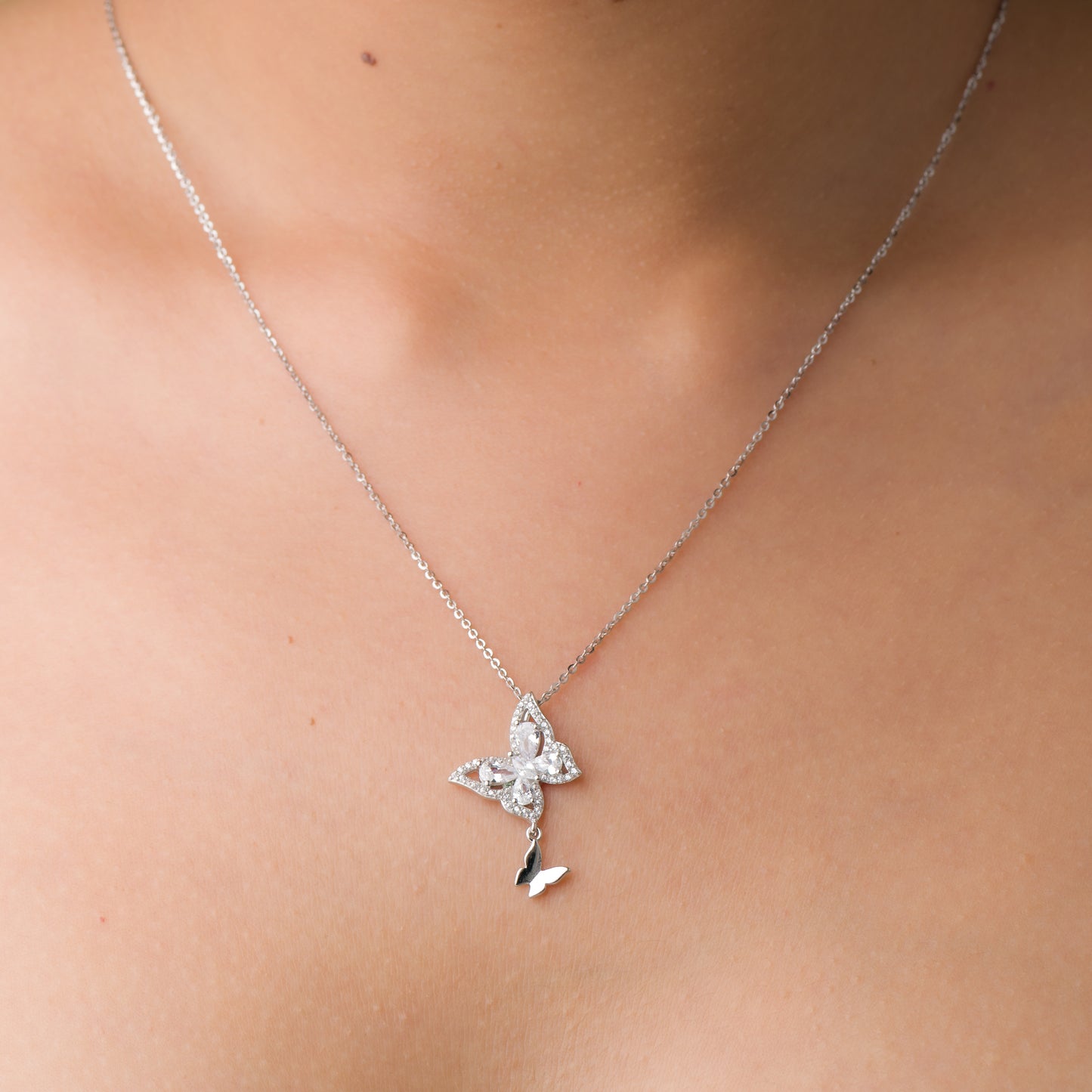 Butterflies Zircon Pendant Chain - 925 Silver