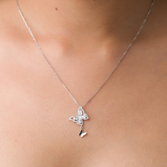 Butterflies Zircon Pendant Chain - 925 Silver