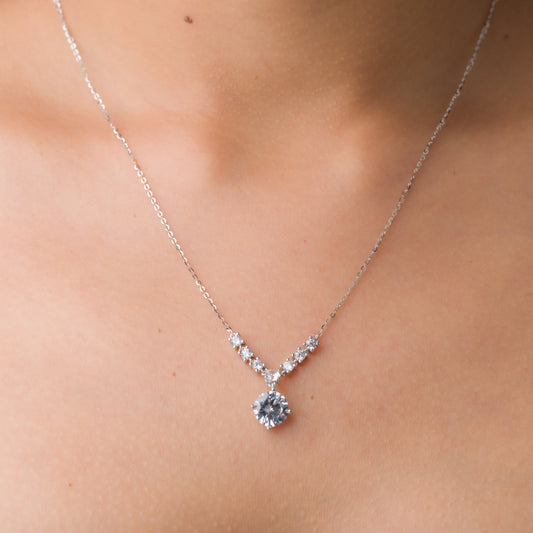 Solitaire Zircon Line Pendant Chain - 925 Silver