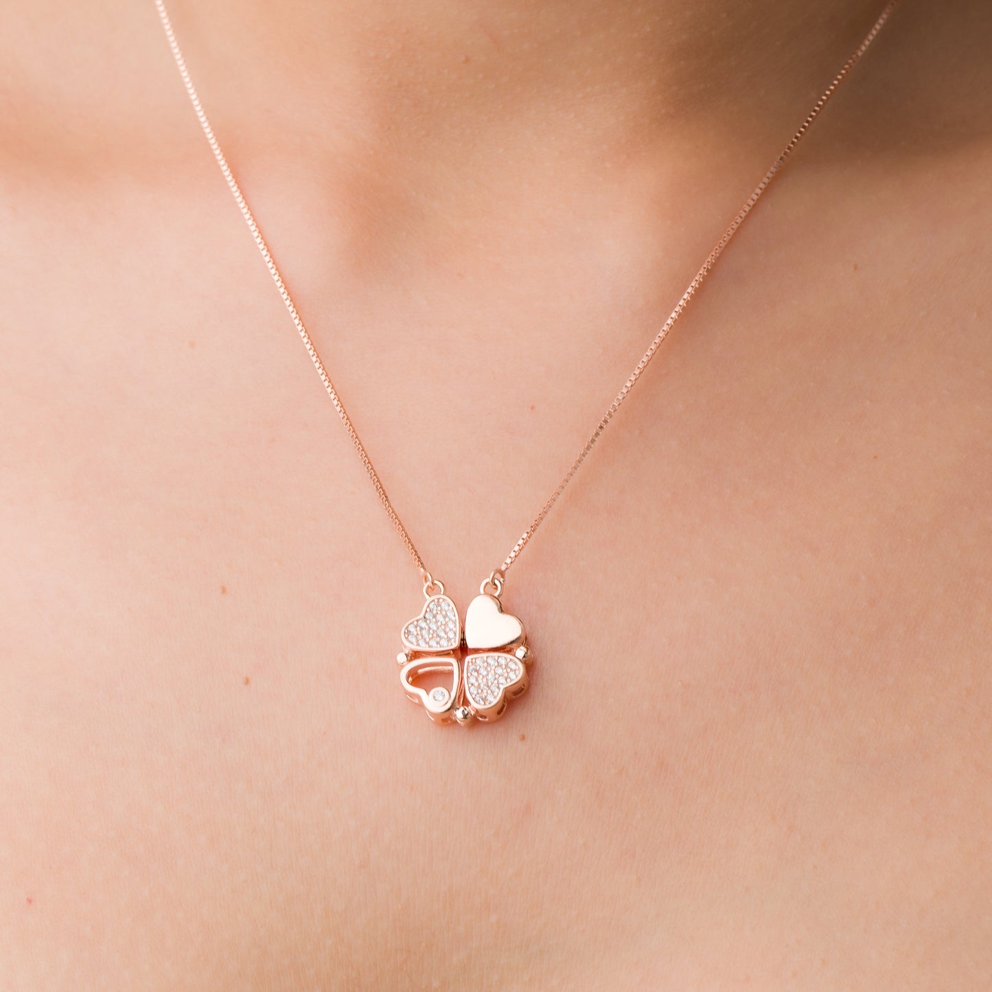 Magnetic Heart Clover Pendant Chain - 925 Silver