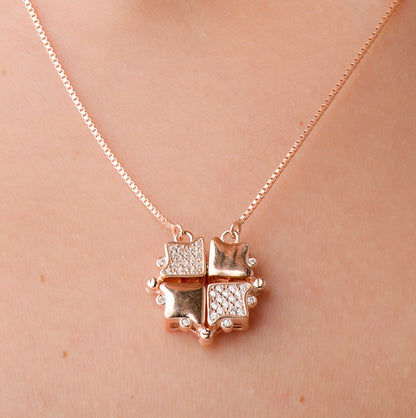 Magnetic Zircon Clover Pendant Chain - 925 Silver