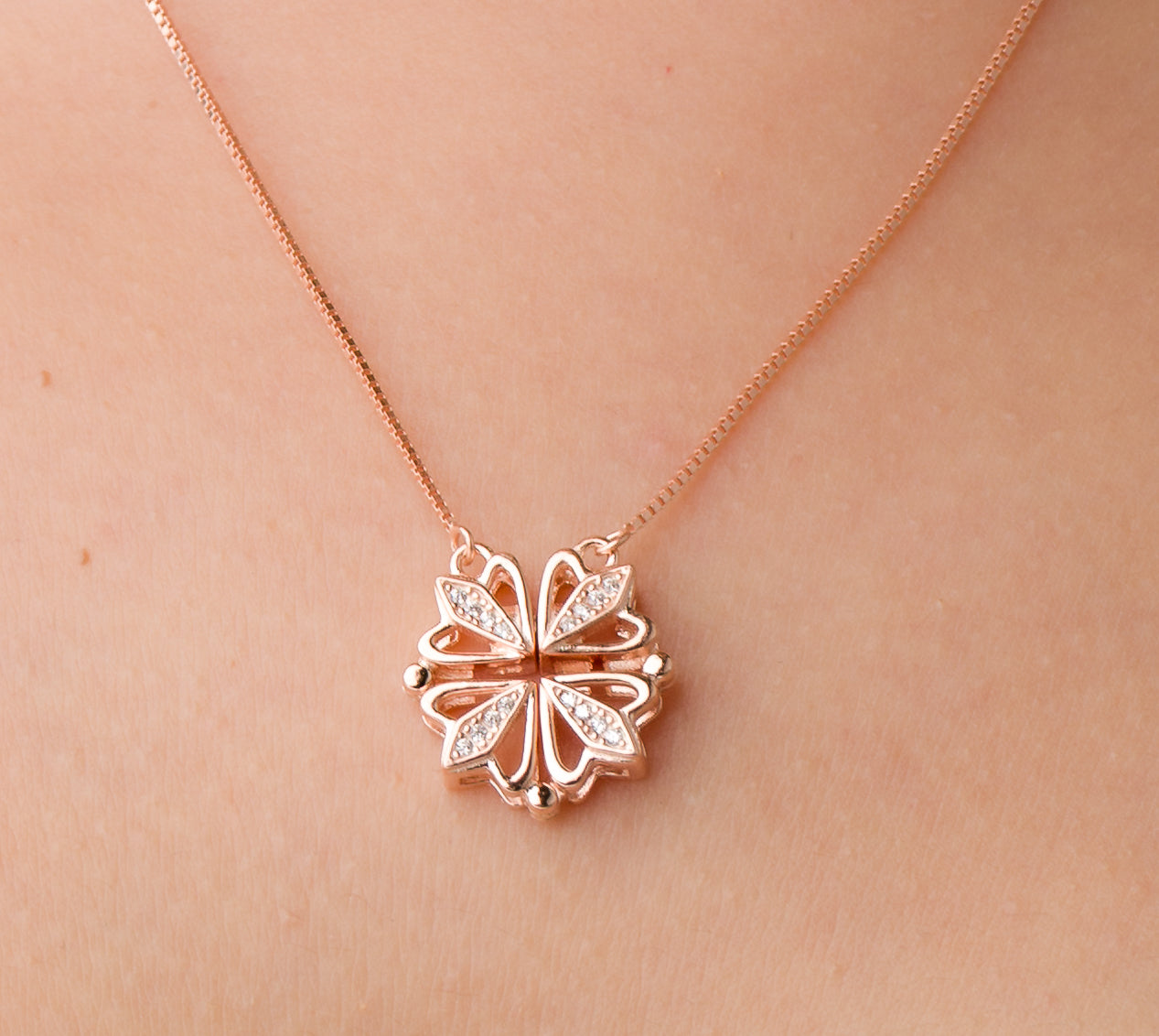Flower Heart Fusion Pendant Chain - 925 Silver