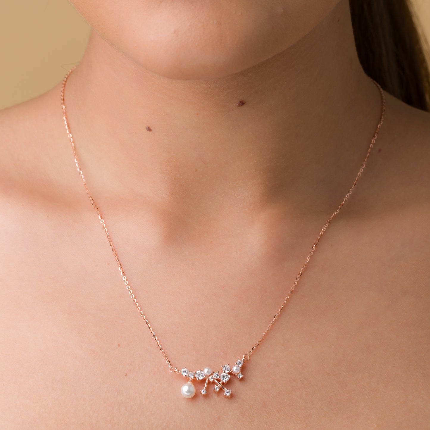 Pearl Zircon Fusion Pendant Chain - 925 Silver