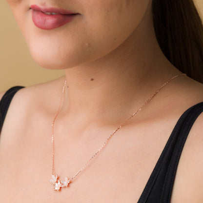 Flower Trio Zircon Pendant Chain - 925 Silver