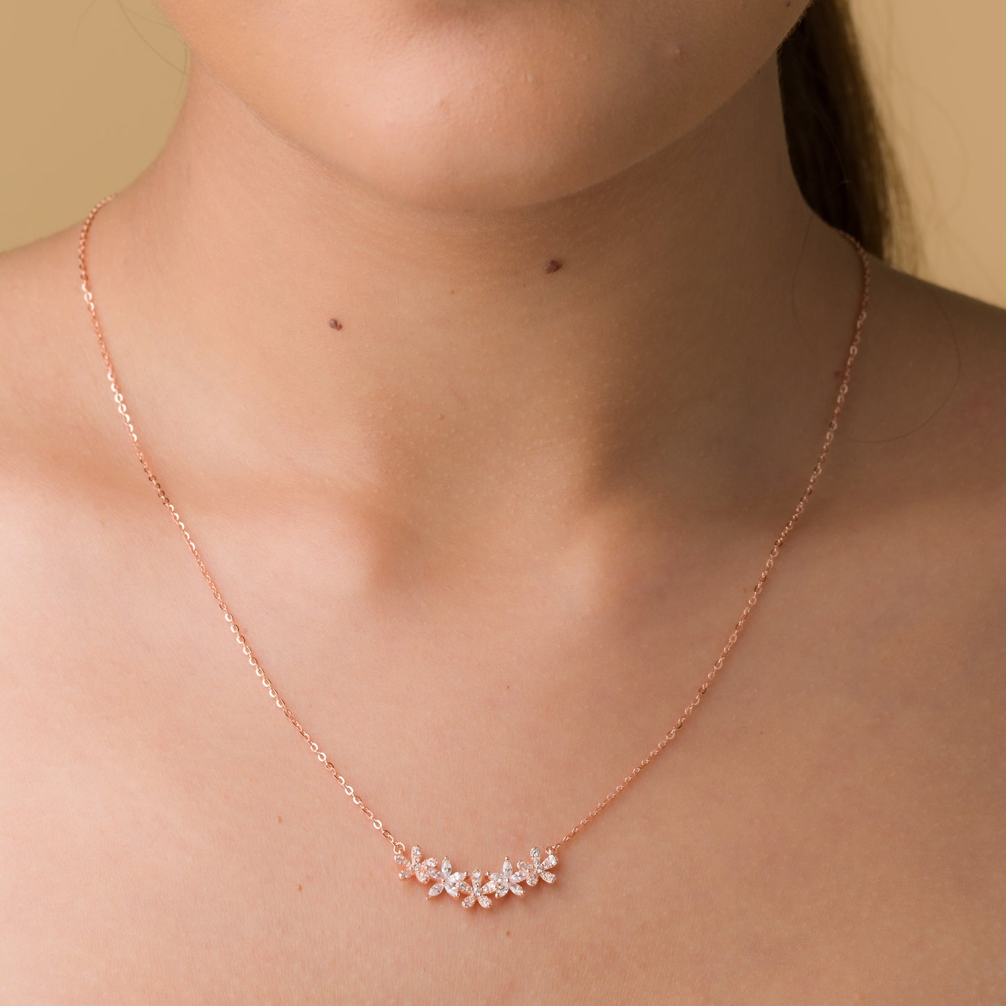 Flowers Zircon Fusion Pendant Chain - 925 Silver