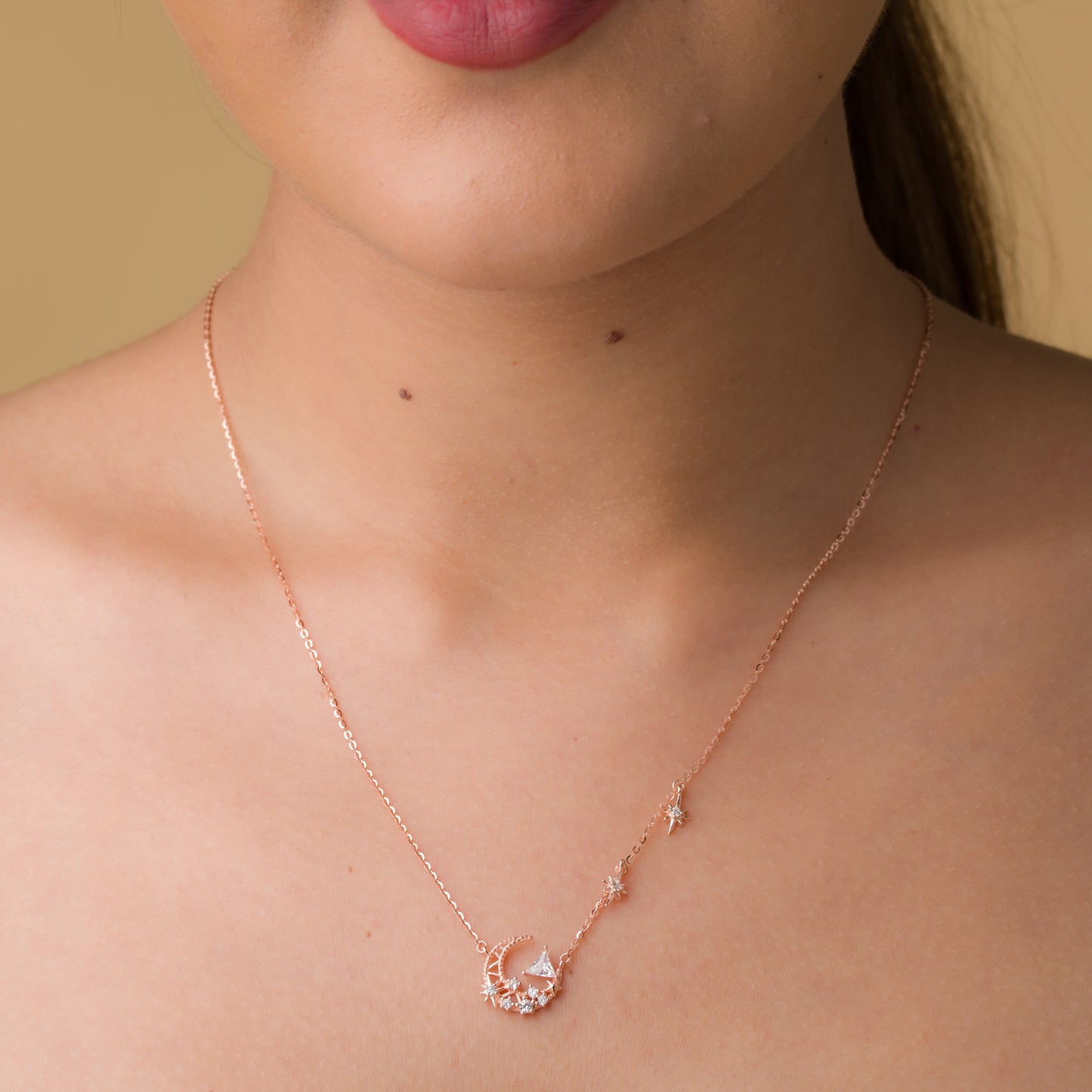 Stars To Moon Pendant Chain - 925 Silver