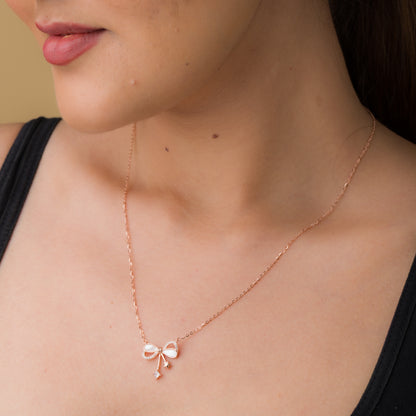 Mother Of Pearl Bow Pendant Chain - 925 Silver