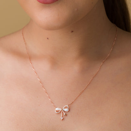 Mother Of Pearl Bow Pendant Chain - 925 Silver