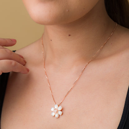 Bloomed Flower Pendant Chain - 925 Silver