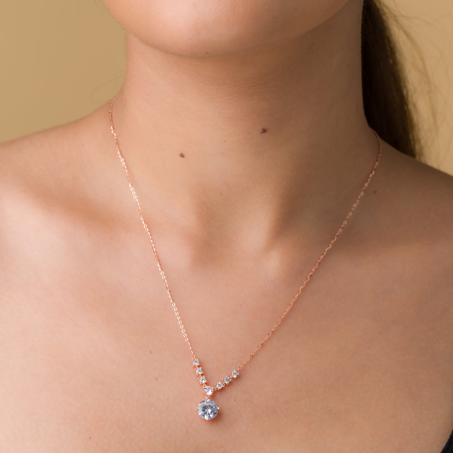 Solitaire Zircon Line Pendant Chain - 925 Silver
