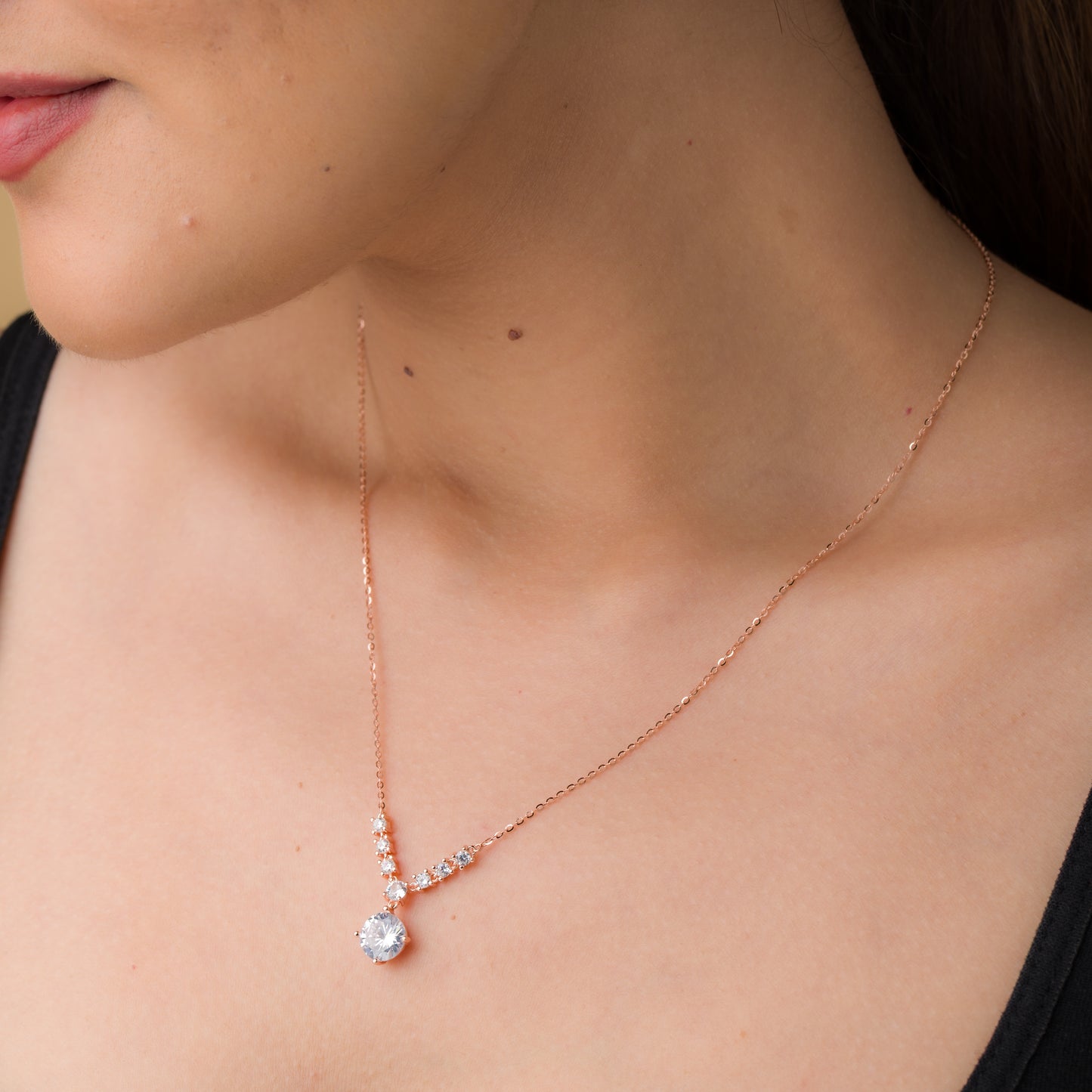 Solitaire Zircon Line Pendant Chain - 925 Silver