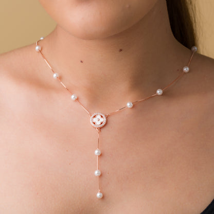 Mother Of Pearl Clover Chain Pendant - 925 Silver