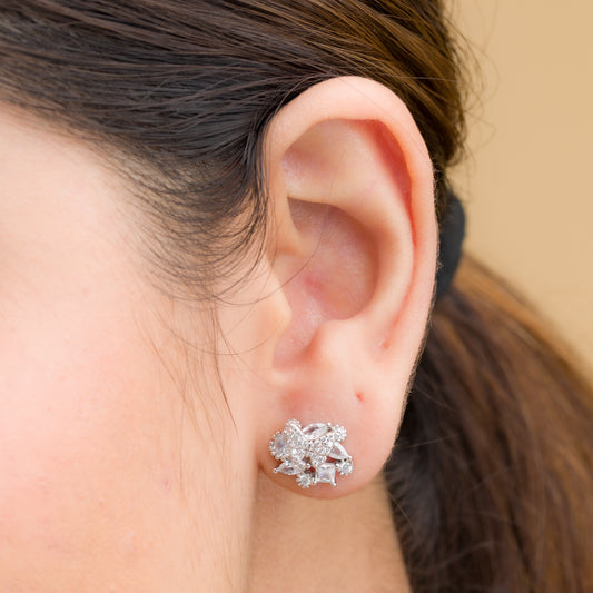 Zircon Fusion Stud Earrings - 925 Silver