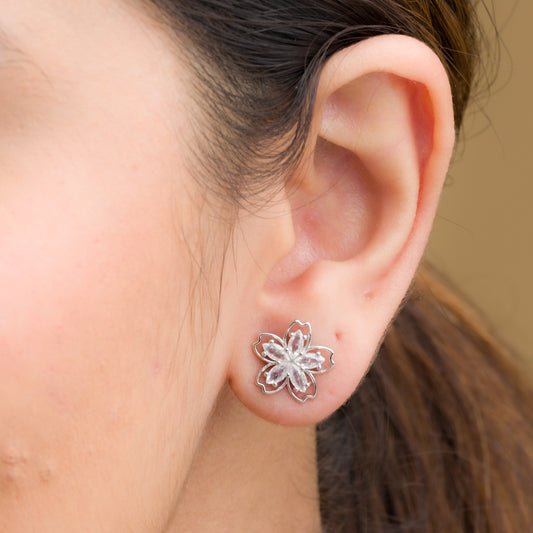 Star Flower Elegance Stud Earrings - 925 Silver