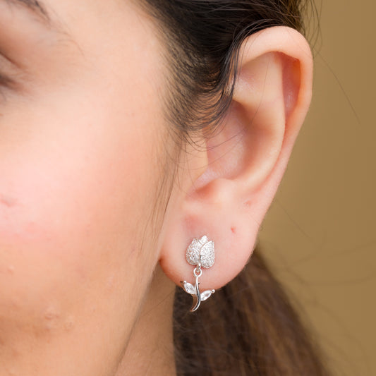 Retro Flower Drop Earrings - 925 Silver