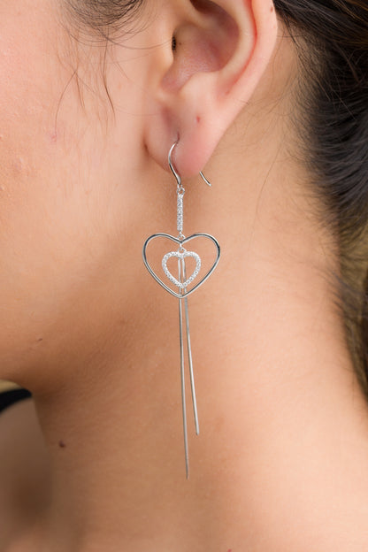 Hearts Dangle Earrings - 925 Silver