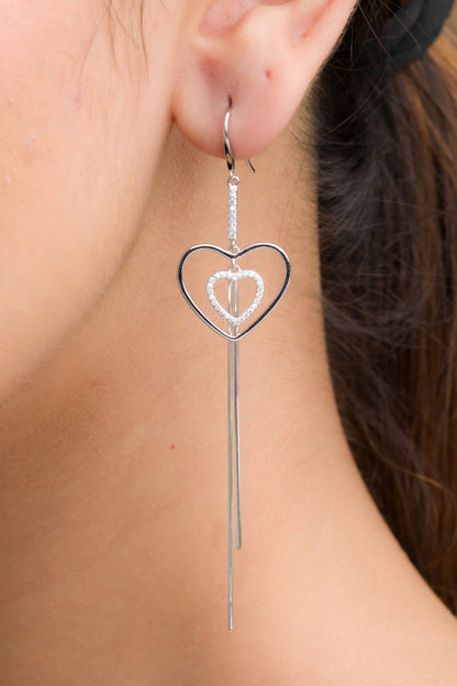 Hearts Dangle Earrings - 925 Silver