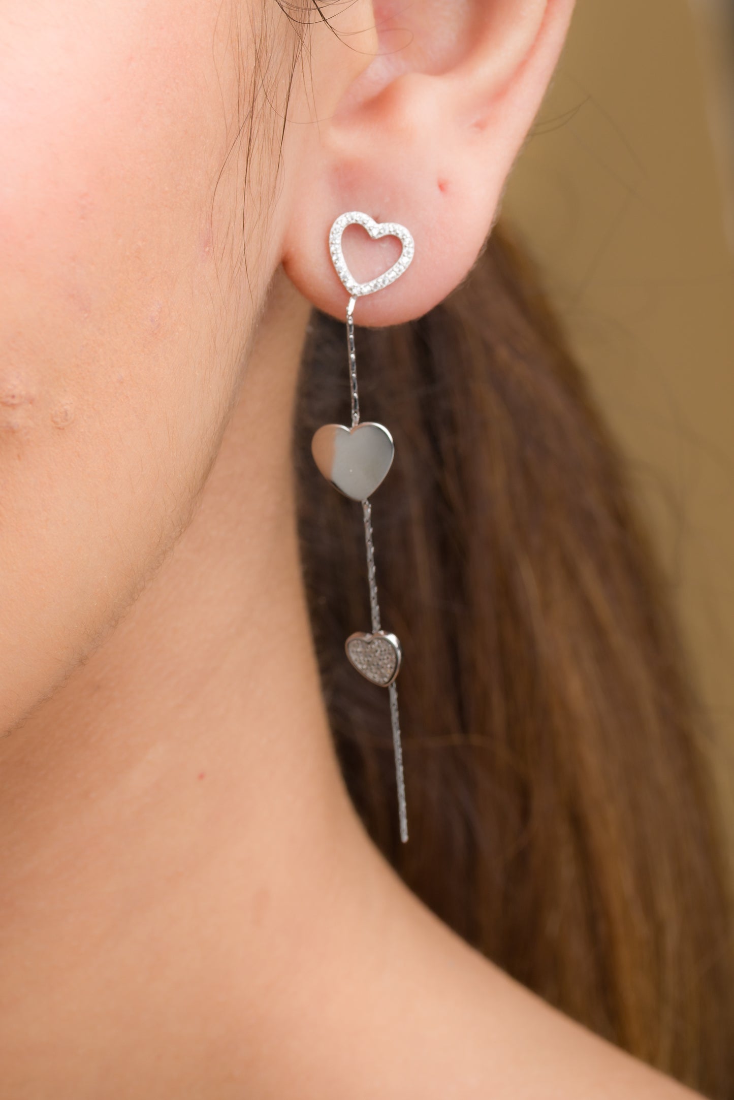 Triple Heart Dangler Earring - 925 Silver