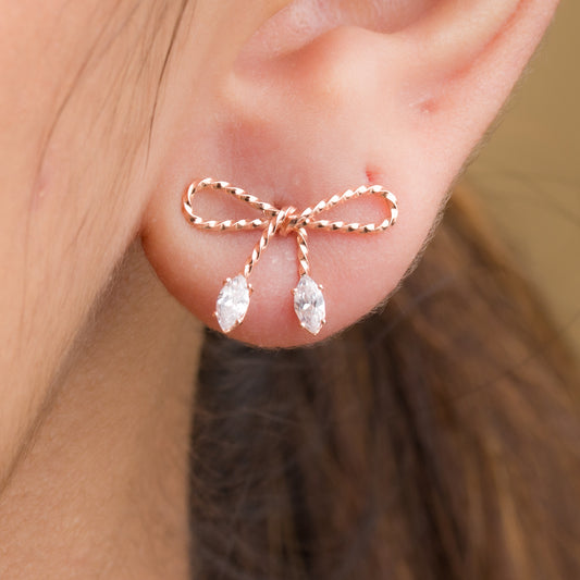 Twisted Bow Zircon Earrings - 925 Silver