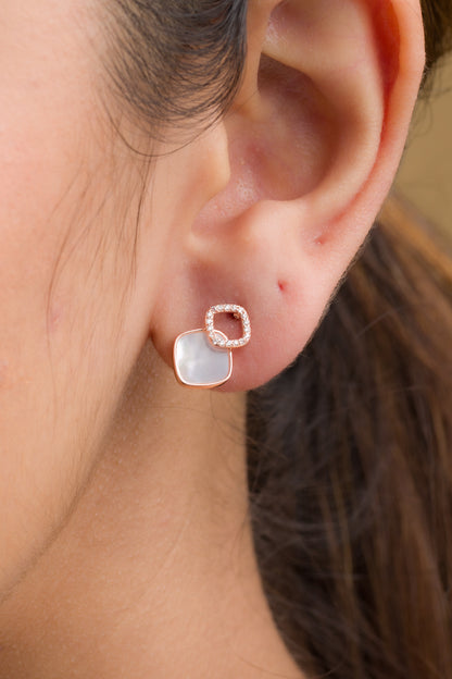 Dual Tone Mother Of Pearl Stud Earrings - 925 Silver