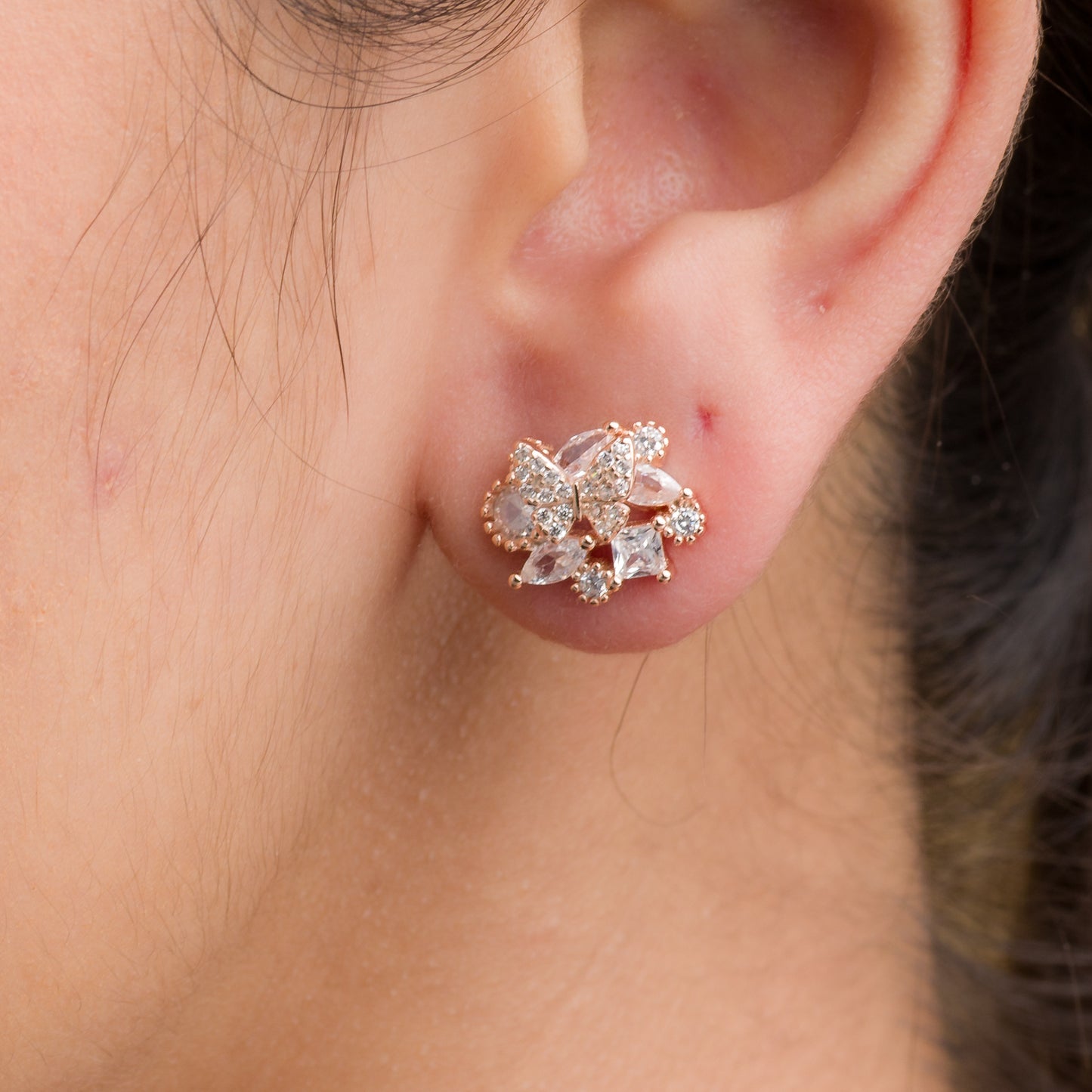 Zircon Fusion Stud Earrings - 925 Silver