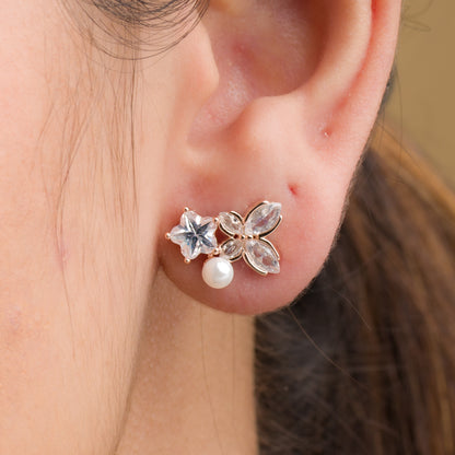 Pearl Zircon Fusion Stud Earrings - 925 Silver