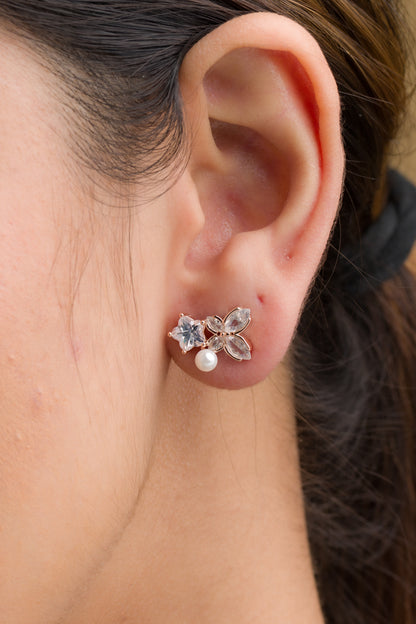 Pearl Zircon Fusion Stud Earrings - 925 Silver