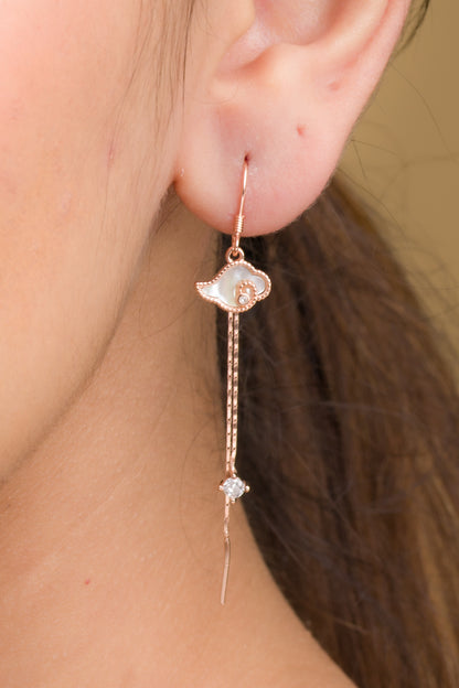 Mother Of Pearl Zircon Dangler Earrings - 925 Silver