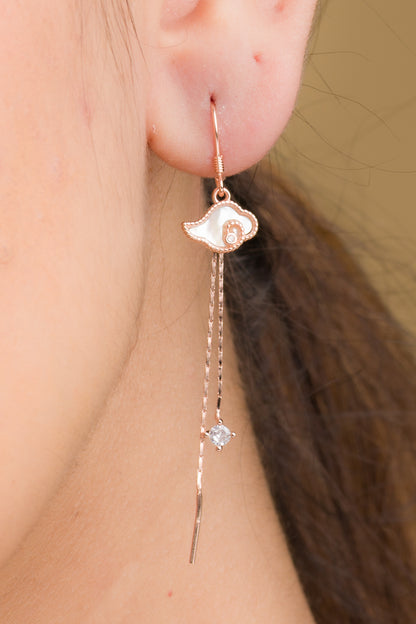 Mother Of Pearl Zircon Dangler Earrings - 925 Silver