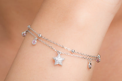 Zircon Star Charm Bracelet - 925 Silver