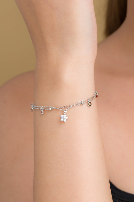 Flower Charms Bracelet - 925 Silver