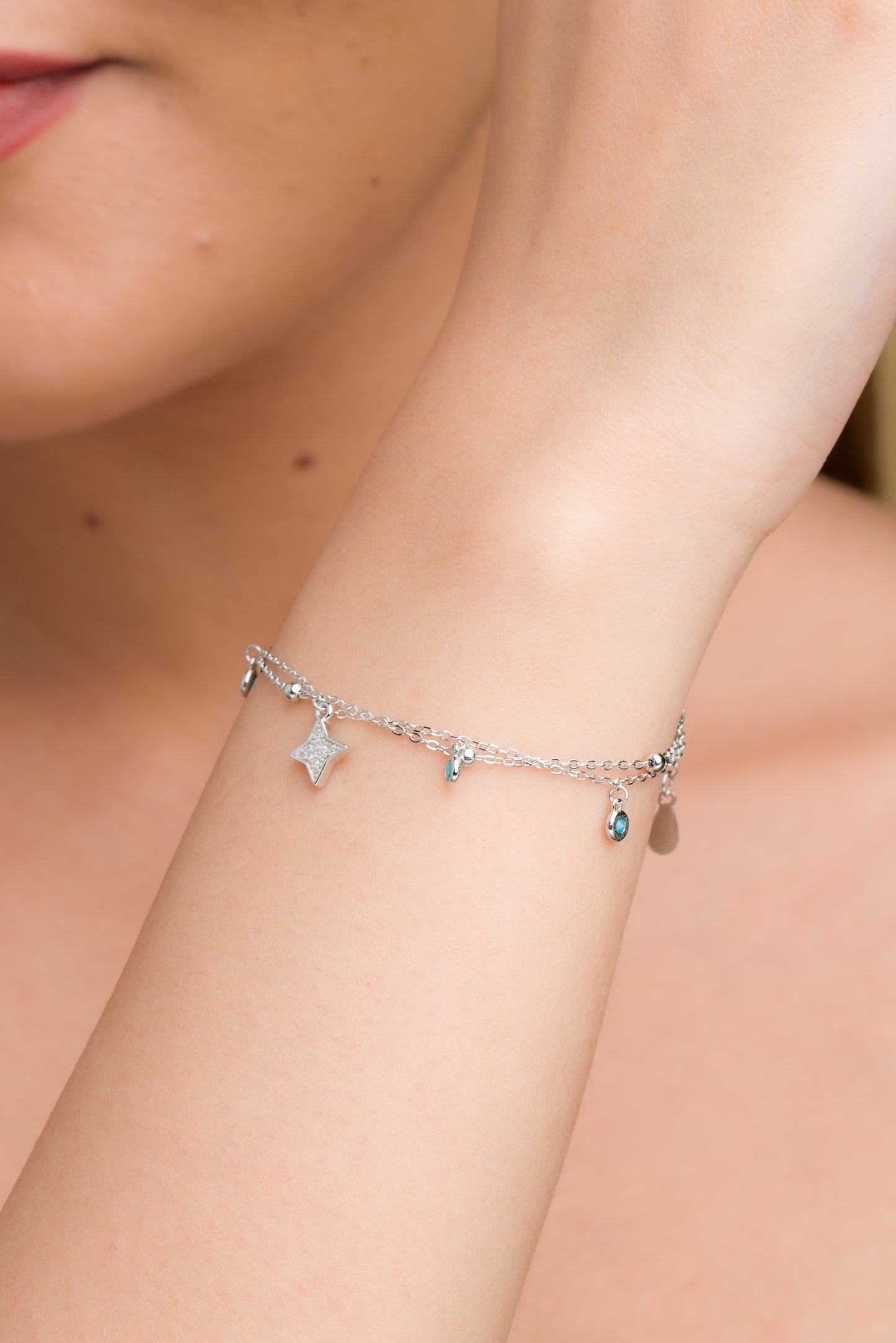 Zircon Star Fusion Charms Bracelet - 925 Silver
