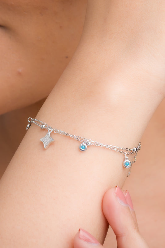 Zircon Star Fusion Charms Bracelet - 925 Silver