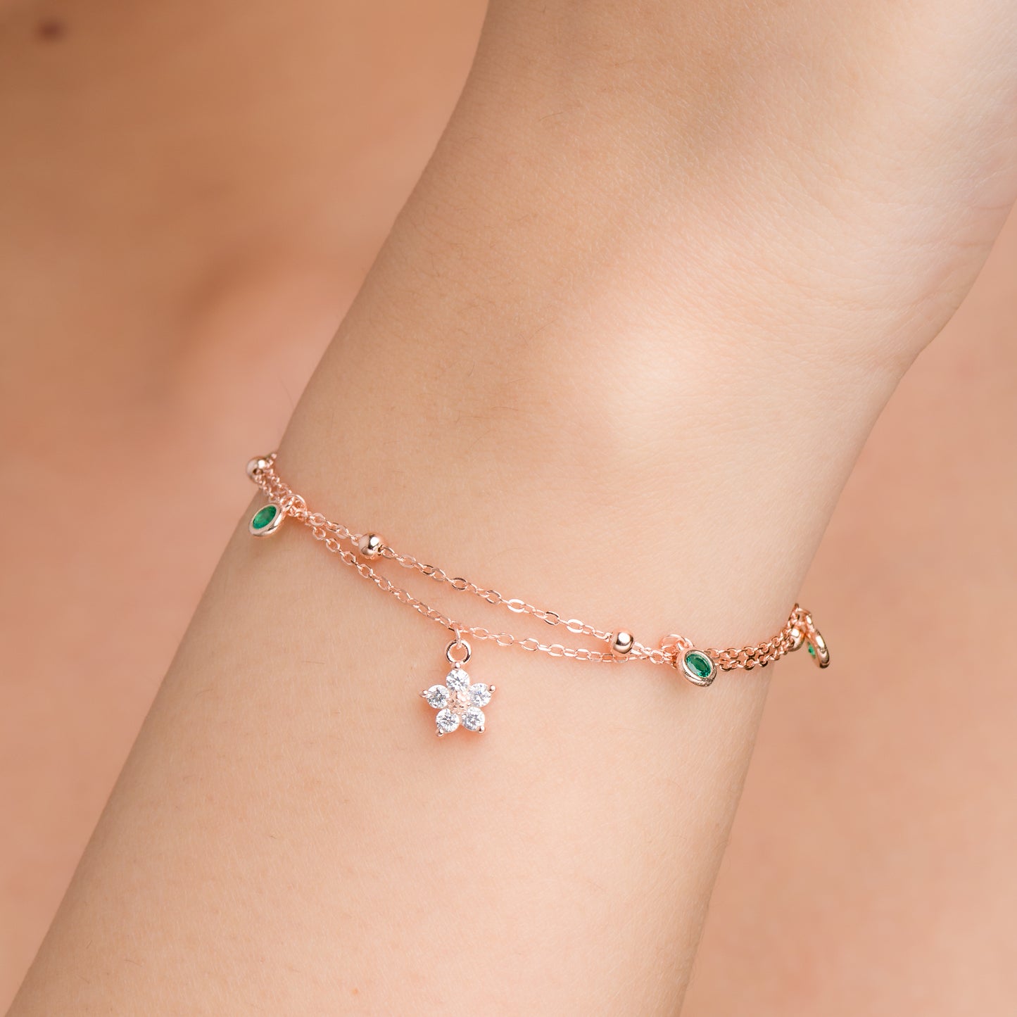 Flower Charms Bracelet - 925 Silver
