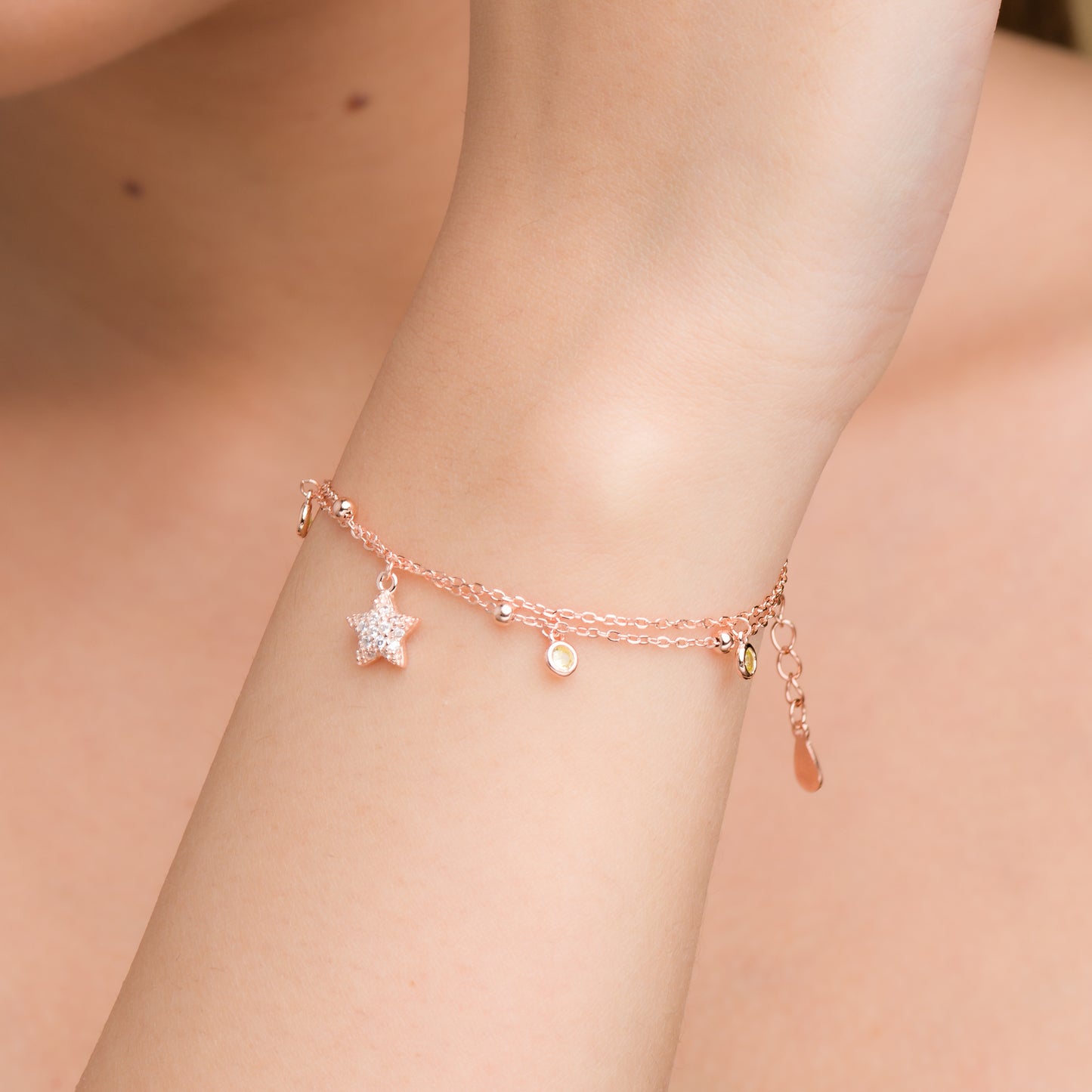 Zircon Star Charm Bracelet - 925 Silver